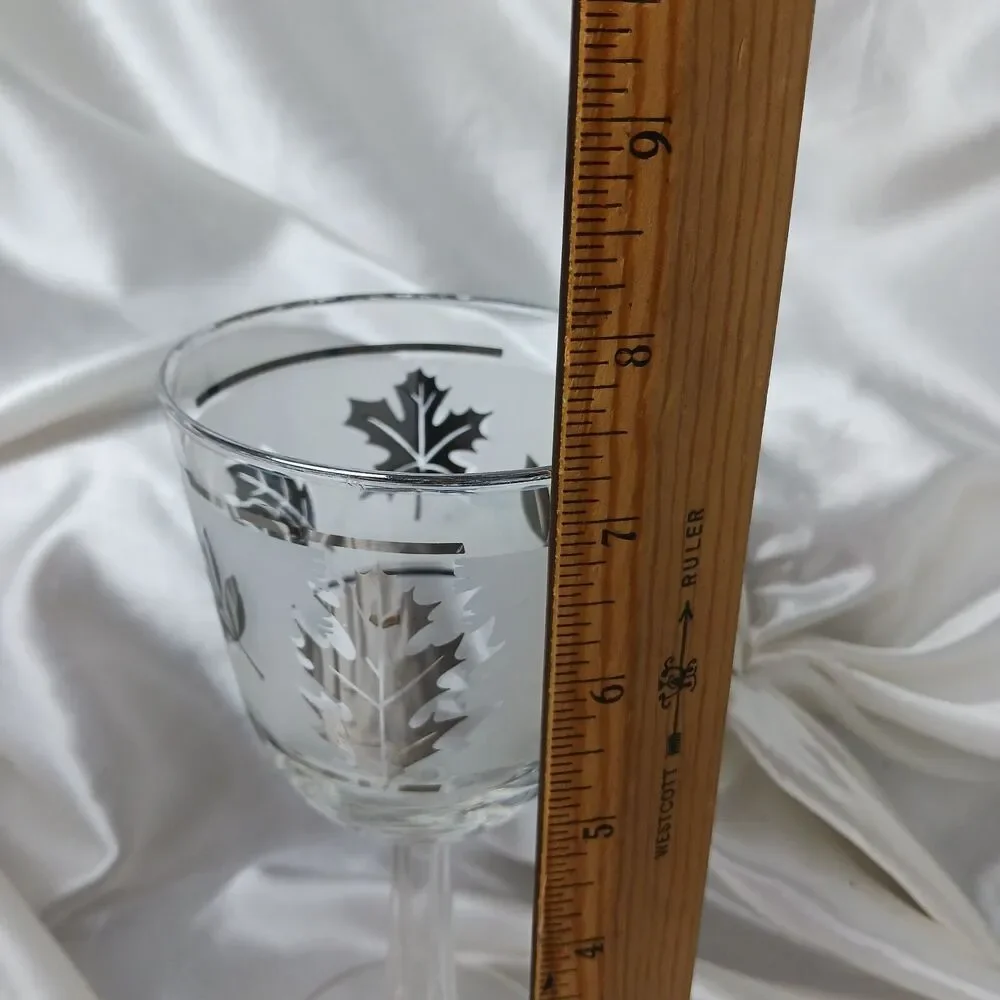 Vintage MCM Libbey Frosted Silver Leaves Water/Wine Goblets-lot of 4